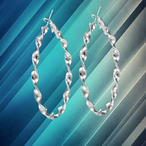 Sterling Silver Swirl Hoop Earrings. - Picture 2 of 3